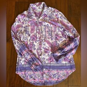 Floral Button Down Shirt - Purple and Pink